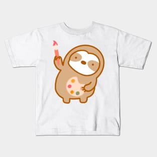 Cute Artist Sloth Kids T-Shirt